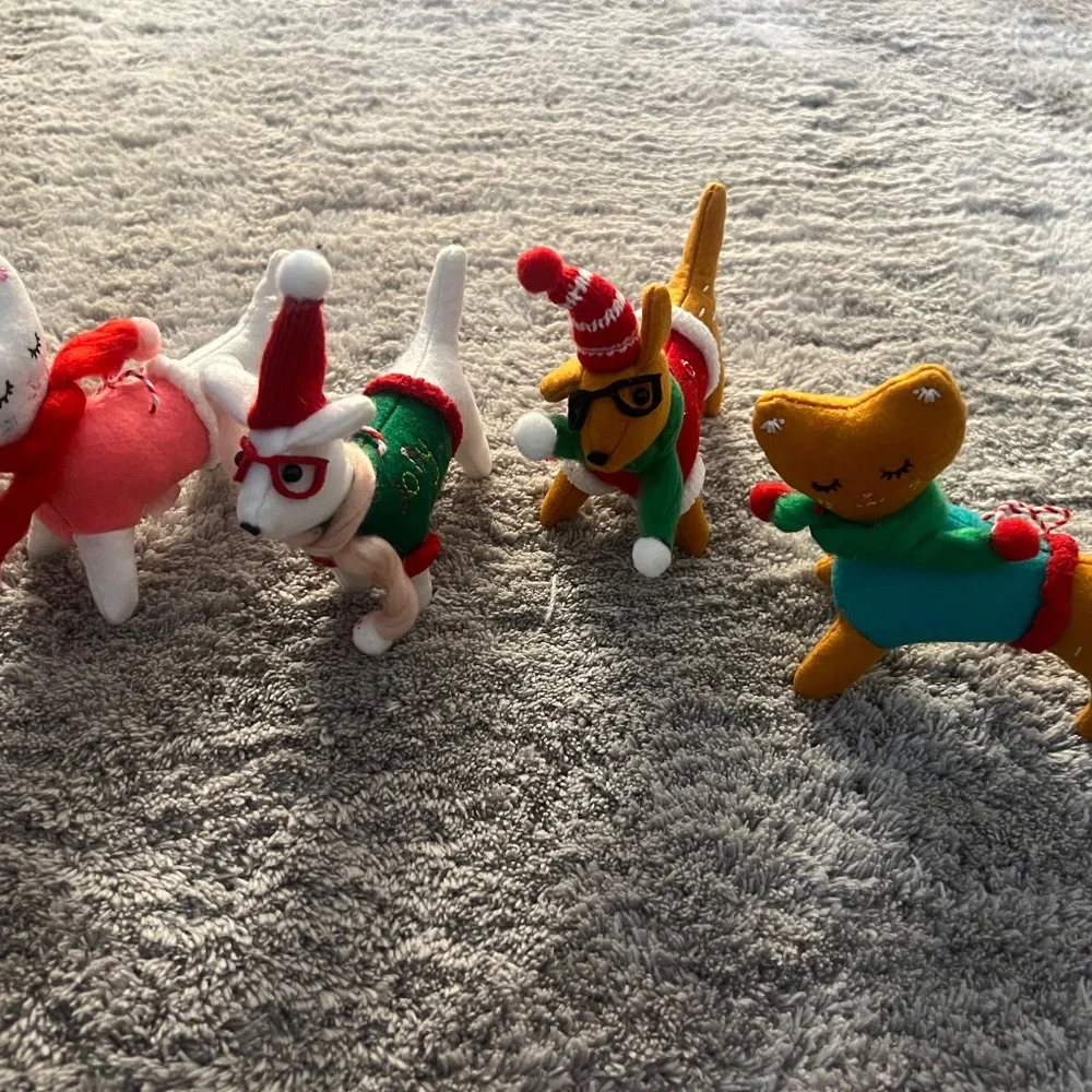 4 cats and dogs Christmas ornaments